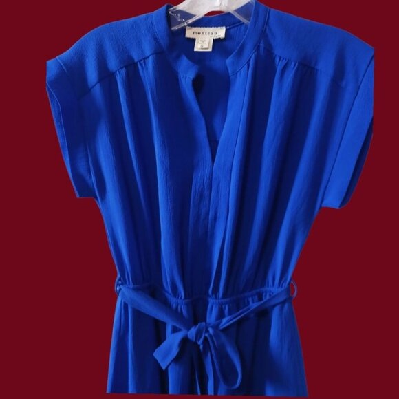 Monteau Short-Sleeve Royal Blue Dress With Belt Size Small - Picture 12 of 15